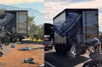 Volcamiento de camión en variante de Ibagué