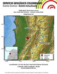 Reportan réplica de sismo en Chocó: Epicentro en San José del Palmar