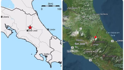 Dos fuertes sismos de 5,4 y 4,8 sacuden a Costa Rica